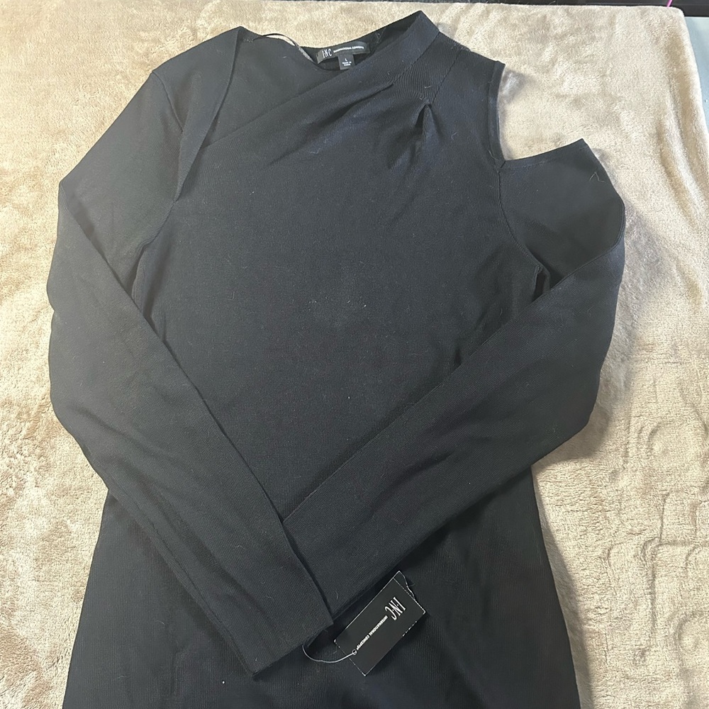 INC International Concepts Black Asymmetrical Long Sleeve Top